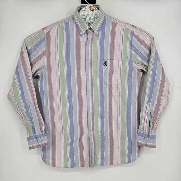 Psycho Bunny Button Down Shirt Mens Large Long Sleeve Multicolor Stripes Preppy - Picture 1 of 11